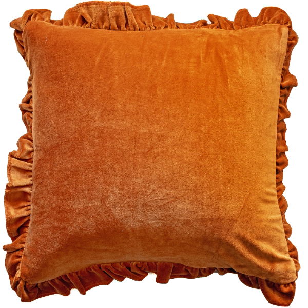 FRILL COTTON VELVET CUSHION RUST 45 X 45