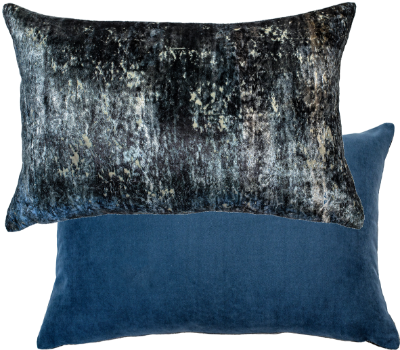 BLUE VELVET DISTRESSED CUSHION  35 X 55