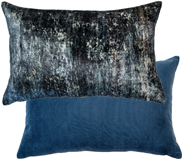 BLUE VELVET DISTRESSED CUSHION  35 X 55