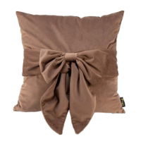 VELV CUSHION WITH BOW TAUPE 45 X 45