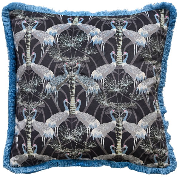 ART DECO BIRDS WITH FRINGING BLUE  45 X 45