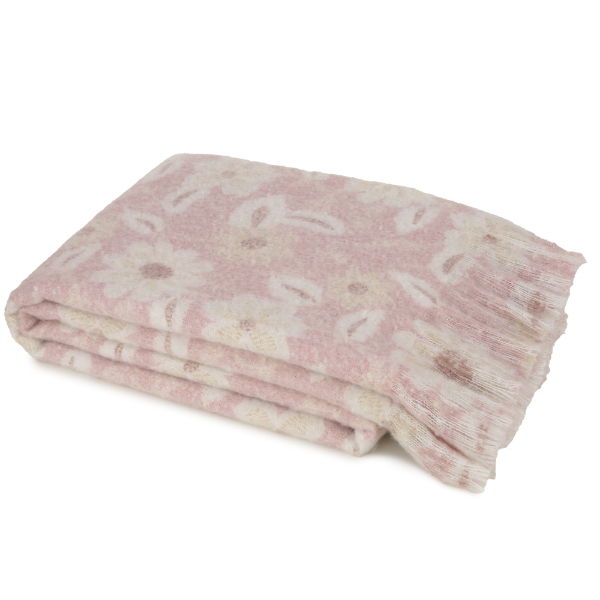 PINK FLORAL PRINT ON FAUX MOHAIR 130 X 180