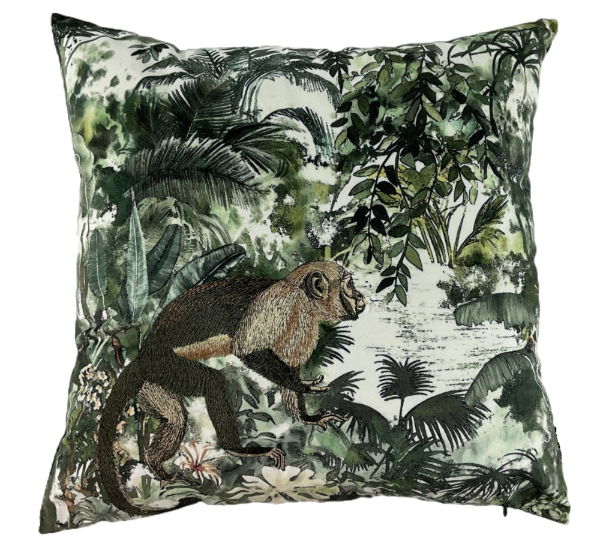 EMBROIDERED MONKEY JUNGLE PRINT 45 X 45