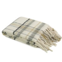 FAUX MOHAIR THROW GREY/SAGE PLAID 130 X 180