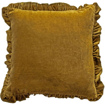 FRILL COTTON VELVET CUSHION OLIVE 45 X 45