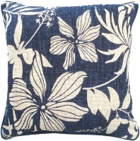 FLORAL PRINT ON LOOSE WEAVE INDIGO  45 X 45