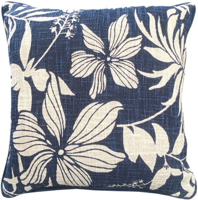 FLORAL PRINT ON LOOSE WEAVE INDIGO  45 X 45