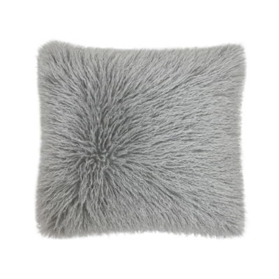 TEXTURED FAUX MONGOLIAN CUSHION GREY  50 X 50