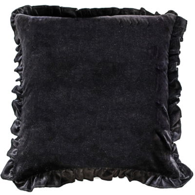 FRILL COTTON VELVET CUSHION BLACK 45 X 45