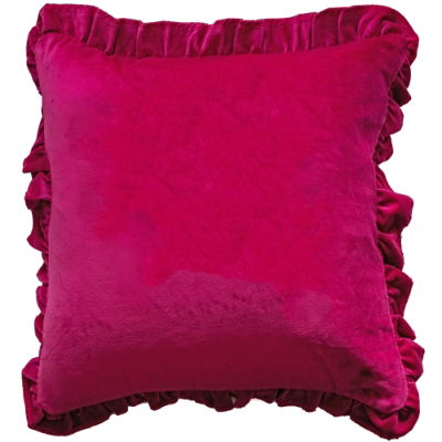 FRILL COTTON VELVET CUSHION FUSCHIA 45 X 45