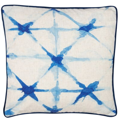 PRINTED SHIBORI STYLE BLUE FAUX LINEN 45 X 45