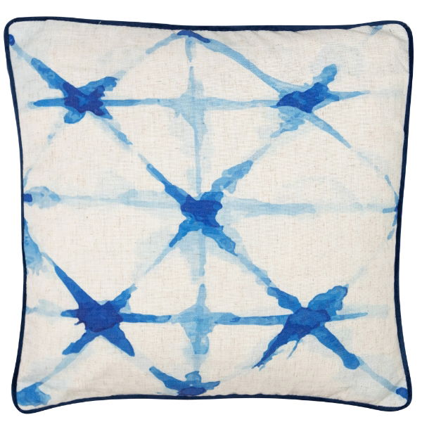 PRINTED SHIBORI STYLE BLUE FAUX LINEN 45 X 45