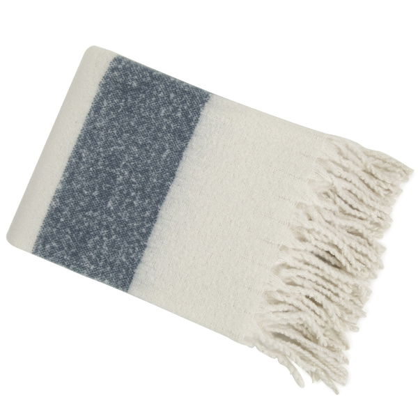 FAUX MOHAIR STRIPE IVORY/BLUE130 X 170