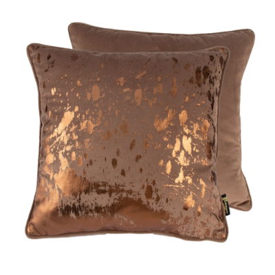 BRONZE FOIL SPLASH CUSHION ON TAUPE 45 X 45