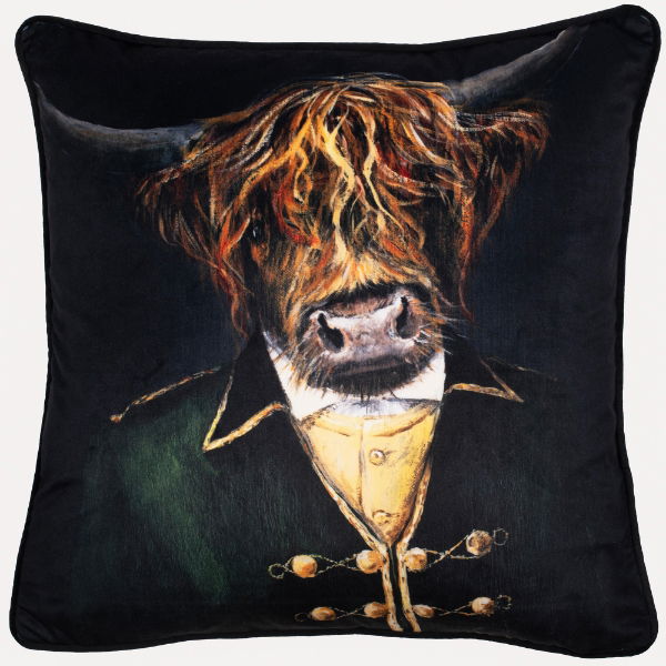 DRESSED PRINTED VELVET HIGHLAND COW45 X 45