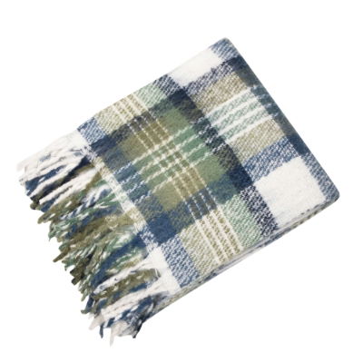 FAUX MOHAIR THROW GREEN/BLUE PLAID 130 X 180