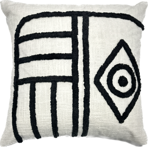 COTTON EMBROID TRIBLE B&W EYE DES 45 X 45