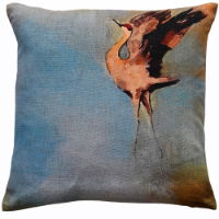 FLYING CRANE PRINT ON FAUX LINEN 45 X 45