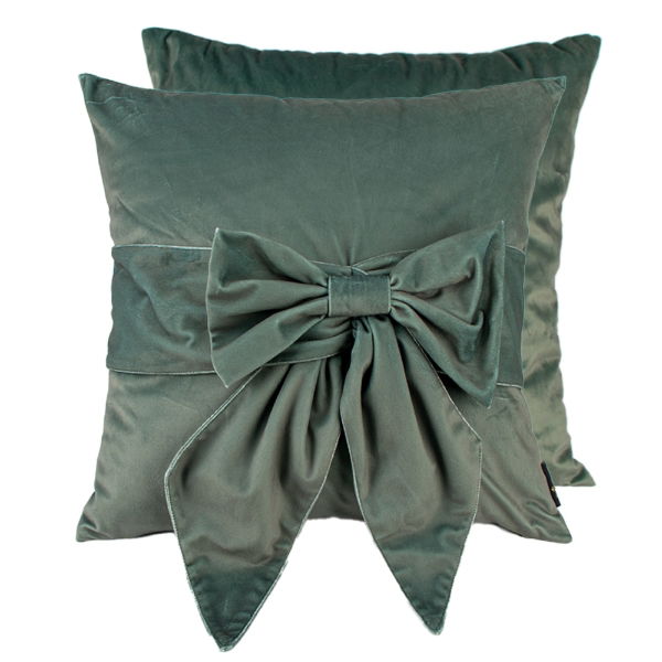 VELV CUSHION WITH BOW SAGE 45 X 45