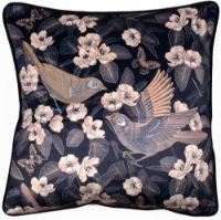 Printed Bird cushion on velv with emb and piping 45 x 45