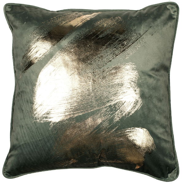 VELV CUSHION WITH BRUSH STOKE FOIL SAGE 45 X 45