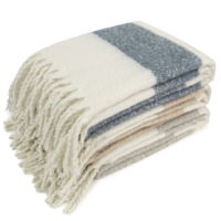 FAUX MOHAIR STRIPE IVORY/BLUE130 X 170