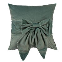 VELV CUSHION WITH BOW SAGE 45 X 45