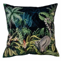 EMB LEMUR ON BLACK VELVET CUSHION 45 X 45