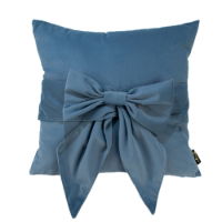 VELV CUSHION WITH BOW BLUE 45 X 45