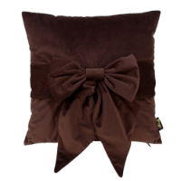 VELV CUSHION WITH BOW CHOC 45 X 45