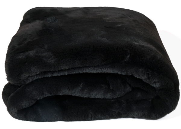 LUXURY FAUX RABBIT THROW BLACK 150 X 180