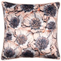 Printed floral cushion on velvet with embroidary and piped 45 x 45