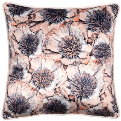 Printed floral cushion on velvet with embroidary and piped 45 x 45