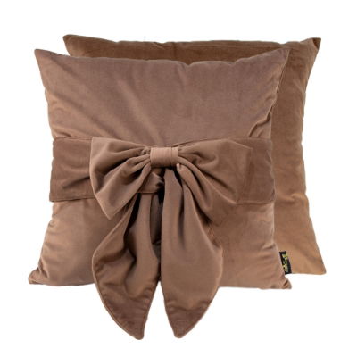 VELV CUSHION WITH BOW TAUPE 45 X 45