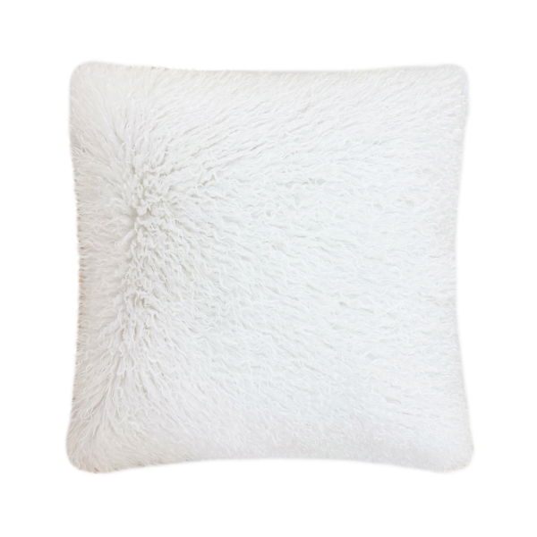 TEXTURED FAUX MONGOLIAN CUSHION WHITE  50 X 50