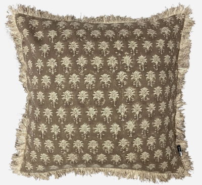 BLOCK PRINTED CUSHION NATURAL 45X45CMS