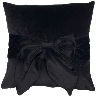 VELV CUSHION WITH BOW BLACK 45 X 45