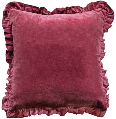 FRILL COTTON VELVET CUSHION AUBERGINE45 X 45