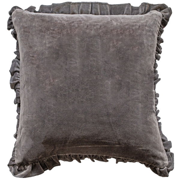 FRILL COTTON VELVET CUSHION GREY45 X 45