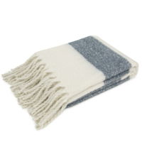 FAUX MOHAIR STRIPE IVORY/BLUE130 X 170