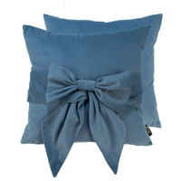 VELV CUSHION WITH BOW BLUE 45 X 45