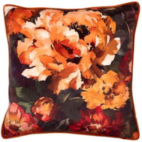 Floral print on velvet with piping 45 x 45