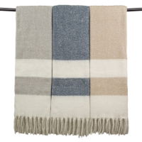 FAUX MOHAIR STRIPE IVORY/BLUE130 X 170