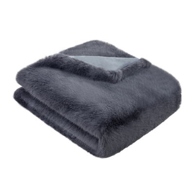 LONG HAIR FAUX  FUR THROW SLATE  130 X 170