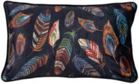 Printed Feather cushion on velvet with emb and piping 30 x 50