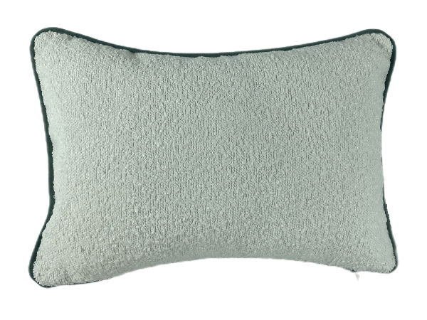 DOUBLE SIDED BOUCLE CUSHION WITH CONTRAST SEAFOAM  PIPING 30 X 45