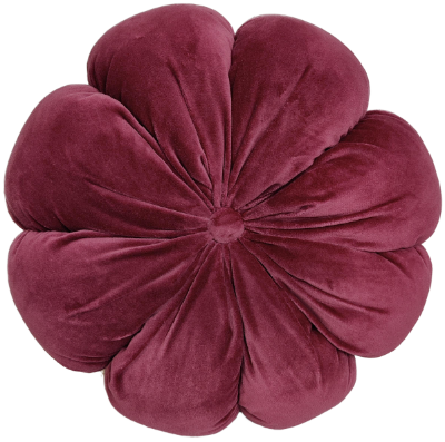 FLORAL SHAPED CUSHION IN COTTON VELVET AUBERGINE